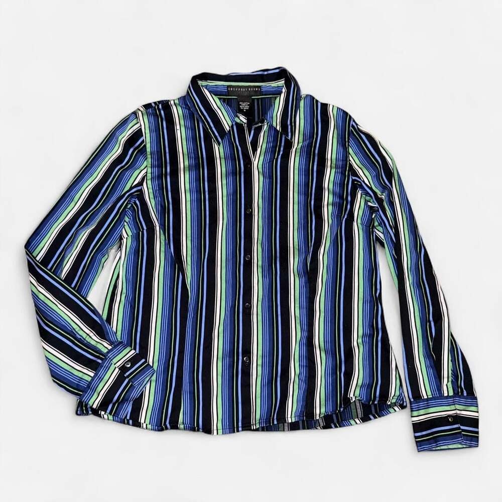 Geoffrey Beene Women's Striped Long Sleeve Button Down Shirt Size 12 large